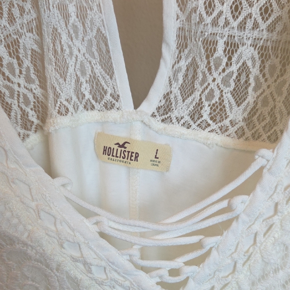 Hollister White Lace A-Line Mini Dress Summer Graduation Women’s Size L - Picture 2 of 4